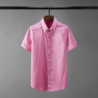 Rose Red Man Shirts Luxe Polka Dot Gedrukte Korte Mouwen Casual Heren Dress Shirts Plus Size 4xl Slim Fit mannelijke Shirts