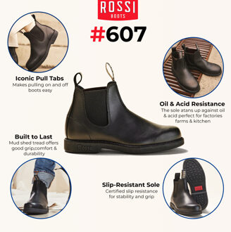 Rossi 607 Booma Zwarte Leren Chelsea Boots - EU 44.5 / UK 10
