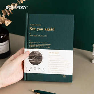 rosyposy Sound of Music Cloth Hard Cover Notebook Retro European Style Bronze Hand Account Book Horizontal Grid Laptop