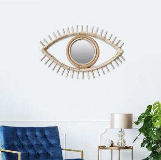 Rotan Decoratieve Muur Spiegel Eye Art Decor Hanger Voor Appartement Woonkamer Slaapkamer Rotan Mooie Natuurlijke Wanddecoratie zilver