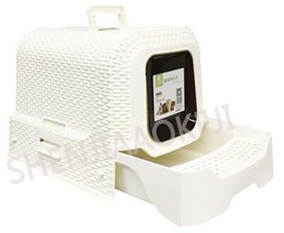 Rotan Grote ruimte mest wastafel dierbenodigdheden volledig gesloten kattenbak Single-layer lade kattenbak deodorant kattenbak wit