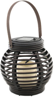 Rotan lampionnen/hanglantaarns - zwart -16 cm - solar tuinverlichting