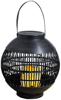 Rotan lampionnen/hanglantaarns - zwart - 23 cm - solar tuinverlichting