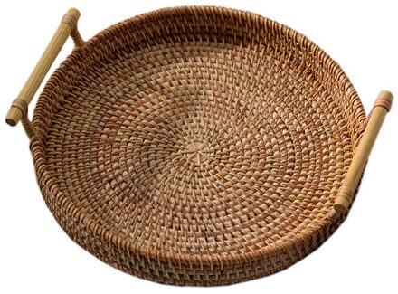 Rotan Opbergvak Hand Geweven Snack Ronde Rieten Mand Met Handvat Fruit Brood Eten Ontbijt Opslag Platters Plaat Keuken