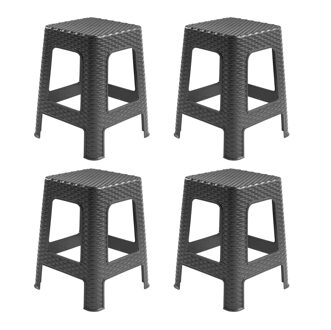 Rotan opstapje/zit krukje - 4x - kunststof - zwart - 36 x 36 x 45 cm - Keuken/badkamer - Krukjes