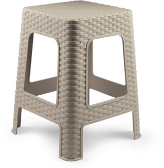 Rotan opstapje/zit krukje - kunststof - beige - 36 x 36 x 45 cm - Keuken/badkamer - Krukjes