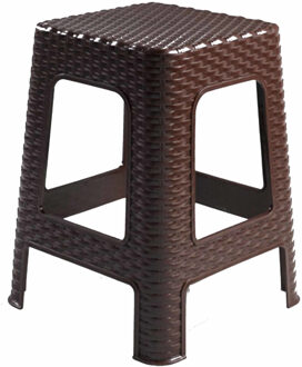 Rotan opstapje/zit krukje - kunststof - bruin - 36 x 36 x 45 cm - Keuken/badkamer - Krukjes