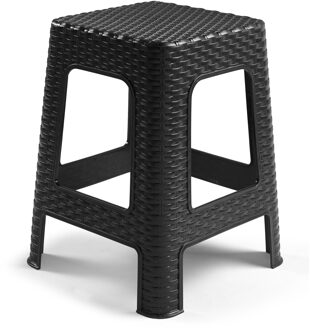 Rotan opstapje/zit krukje - kunststof - zwart - 36 x 36 x 45 cm - Keuken/badkamer - Krukjes