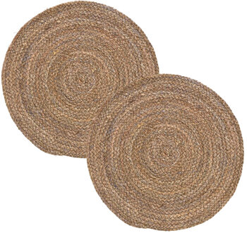 Rotan Placemats Rond - 2x - grof bruin - Dia 38 cm - handgemaakt van natuurlijk materiaal