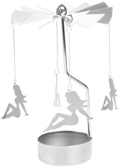 Rotary Spinning Theelichtje Kaars Romantische Metalen Thee Licht Houder Carrousel Home Decor Christmas wit