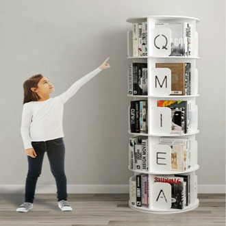 Rotating bookcase 360 degree bookcase shelf home simple picture book shelf children fall to the ground