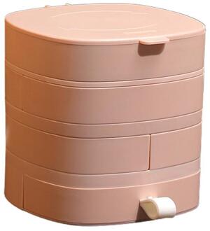 Roterende Sieraden Doos Multi Layer Sieraden Organizer Functionele Oorbellen Ketting Ring Classificatie Organizer roze