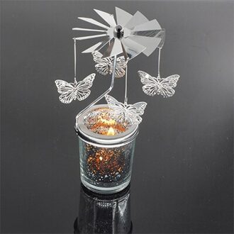 Roterende Spinning Theelichtje Kaars Metalen Thee Licht Houder Carrousel Woondecoratie U7ED vlinder