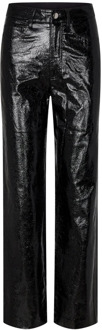 Rotie high waist straight fit broek van imitatieleer met slangenprint Zwart - 34