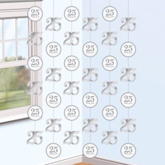 Rotorspiraal 25 years - 12x - jubileum - zilver - 200 cm - hangdecoratie - versiering gordijn