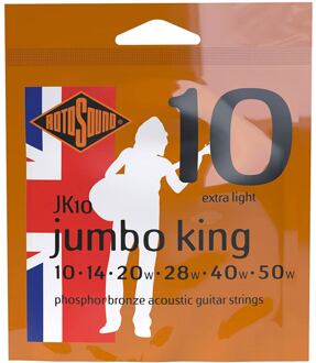 Rotosound JK10 snarenset voor akoestische gitaar snarenset voor akoestische gitaar, phosphor bronze wound, 10-50, extra light