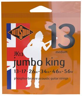 Rotosound JK13 snarenset voor akoestische gitaar snarenset voor akoestische gitaar, phosphor bronze wound, 13-56, medium