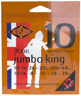 Rotosound JK30EL snarenset voor akoestische gitaar 12-snarig snarenset voor akoestische gitaar 12-snarig, phosphor bronze wound, 10-48, extra light