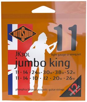 Rotosound JK30L snarenset voor akoestische gitaar 12-snarig snarenset voor akoestische gitaar 12-snarig, phosphor bronze wound, 11-52, light