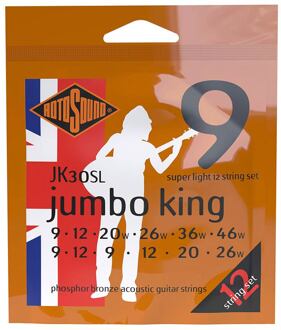 Rotosound JK30SL snarenset voor akoestische gitaar 12-snarig snarenset voor akoestische gitaar 12-snarig, phosphor bronze wound, 9-46, super light