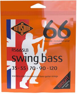 Rotosound RS665LB snarenset elektrische basgitaar snarenset elektrische basgitaar, 5-snarig, stainless steel, 35-120, medium light gauge