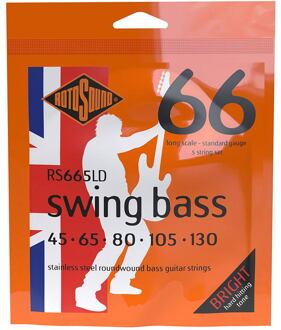Rotosound RS665LD snarenset elektrische basgitaar snarenset elektrische basgitaar, 5-snarig, stainless steel, 45-130, standard gauge