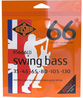 Rotosound RS666LD snarenset elektrische basgitaar snarenset elektrische basgitaar, 6-snarig, stainless steel, 35-130, standard gauge