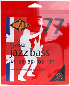 Rotosound RS775LD snarenset elektrische basgitaar snarenset elektrische basgitaar, 5-snarig, monel flatwound, 45-130, standard gauge