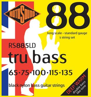 Rotosound RS885LD snarenset basgitaar snarenset basgitaar, 5-snarig, black nylon flatwound, 65-135, standard gauge