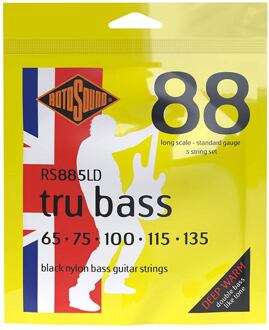Rotosound RS885LD snarenset elektrische basgitaar snarenset elektrische basgitaar, 5-snarig, black nylon flatwound, 65-135, standard gauge
