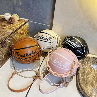 Round Basketball Shoulder Bags Women Totes Acrylic Chain Messenger Handbag
