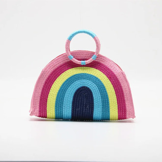 Round Straw Bag Female Shopping Bag Summer Casual Hand-woven Round Rattan Beach Handbag Female Fashion Straw Rainbow Bag