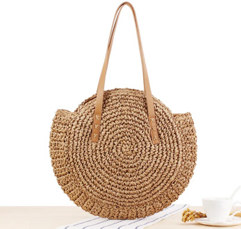 Round Straw Beach Bag Vintage Handmade Woven Shoulder Bag Raffia circle Rattan bags Bohemian Summer Vacation Casual Bags