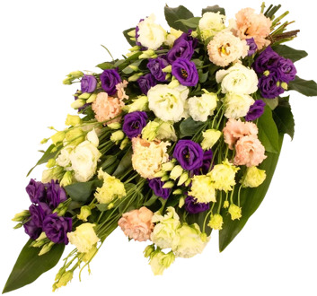 Rouwboeket eustomas roze - paars - wit