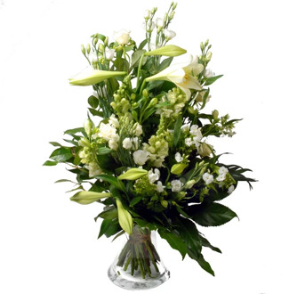 Rouwboeket wit incl. glazen vaas