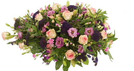 Rouwstuk 70 - 80 - 90 cm roze paars met o.a roze rozen