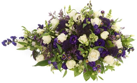 Rouwstuk 80 - 90 - 100 cm wit paars met o.a witte rozen