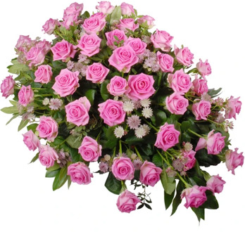 Rouwstuk roze rozen