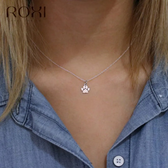 ROXI Cute Animal Paw Charm Choker Necklace 925 Sterling Silver Dog Cat Paw Pendant Necklace Women Jewelry Accessories Party Gift