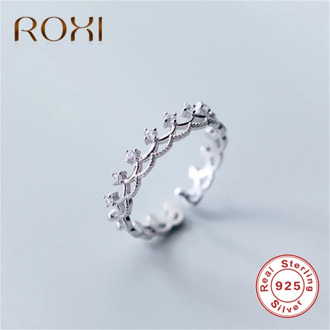 ROXI Solid Real 925 Sterling Silver Ring High Quality Crown CZ Open Rings for Women Promise Ring Wedding Band Jewelry anillos