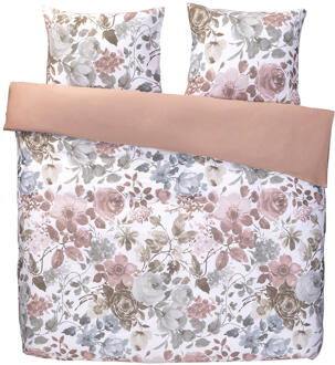 Royal 2e Halve Prijs Leen Bakker - Royal Dekbedovertrek Nova Bloemen - Wit/roze - 200x200/220 Cm - Katoen Satijn - Roze#Wit