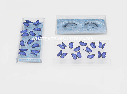 Royal Blue Butterfly Lashes Cases With Tray Custom Lashbox With Logo 3D Laser Printing Mink Eyelashes Boxes Wholesale 20PCS
