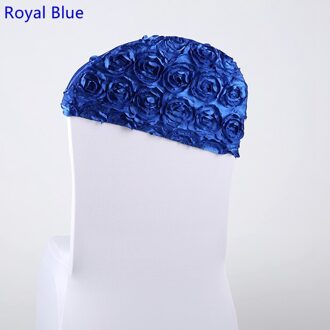 Royal Blue Kleur Bruiloft Chair Sash Borduren Rosette Rose Bloem Lycra Stoel Decoratie Stoelbekleding Hood Cap Cover Fit Alle