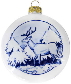Royal Delft kerstornament Discus hert Wit-Blauw