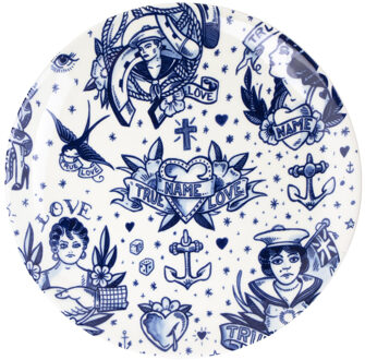 Royal Delft Wandbord Schiffmacher 'Love' - 28 cm - incl. ophangmateriaal - Royal Delft - Delfts blauw - tattoo - muurdecoratie - sierbord - moderne wanddecoratie - cadeau nieuw huis - cadeau voor vrouw - cadeau voor man