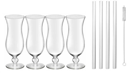 Royal Leerdam 4x Cocktailglazen / Blue Hawaii glazen transparant 440 ml met glazen rietjes