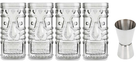 Royal Leerdam 4x Cocktailglazen / Mai Tai glazen transparant 490 ml met RVS maatbeker / barmaatje