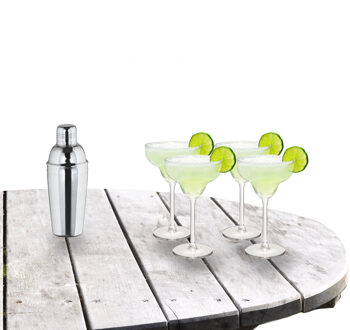 Royal Leerdam Cocktailshaker set met 4x stuks Margarita cocktailglazen 300 ml