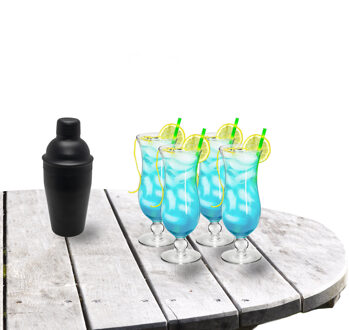 Royal Leerdam Cocktailshaker set met 4x stuks Pina Colada cocktailglazen 440 ml - Cocktailglazen Transparant