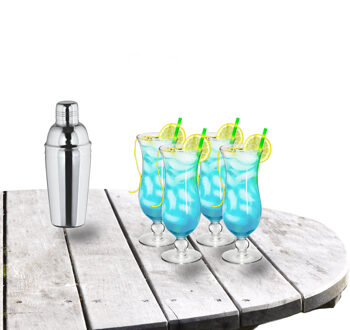 Royal Leerdam Cocktailshaker set met 4x stuks Pina Colada cocktailglazen 440 ml
